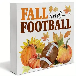 Football & Pumpkin Pattern Wooden Sign, 1 Count Fall and Football Sign, Autumn Pumpkins Decor for Home Office Room Kitchen Desk Shelf Decor, Novelty Decor, Festival Gift, Halloween