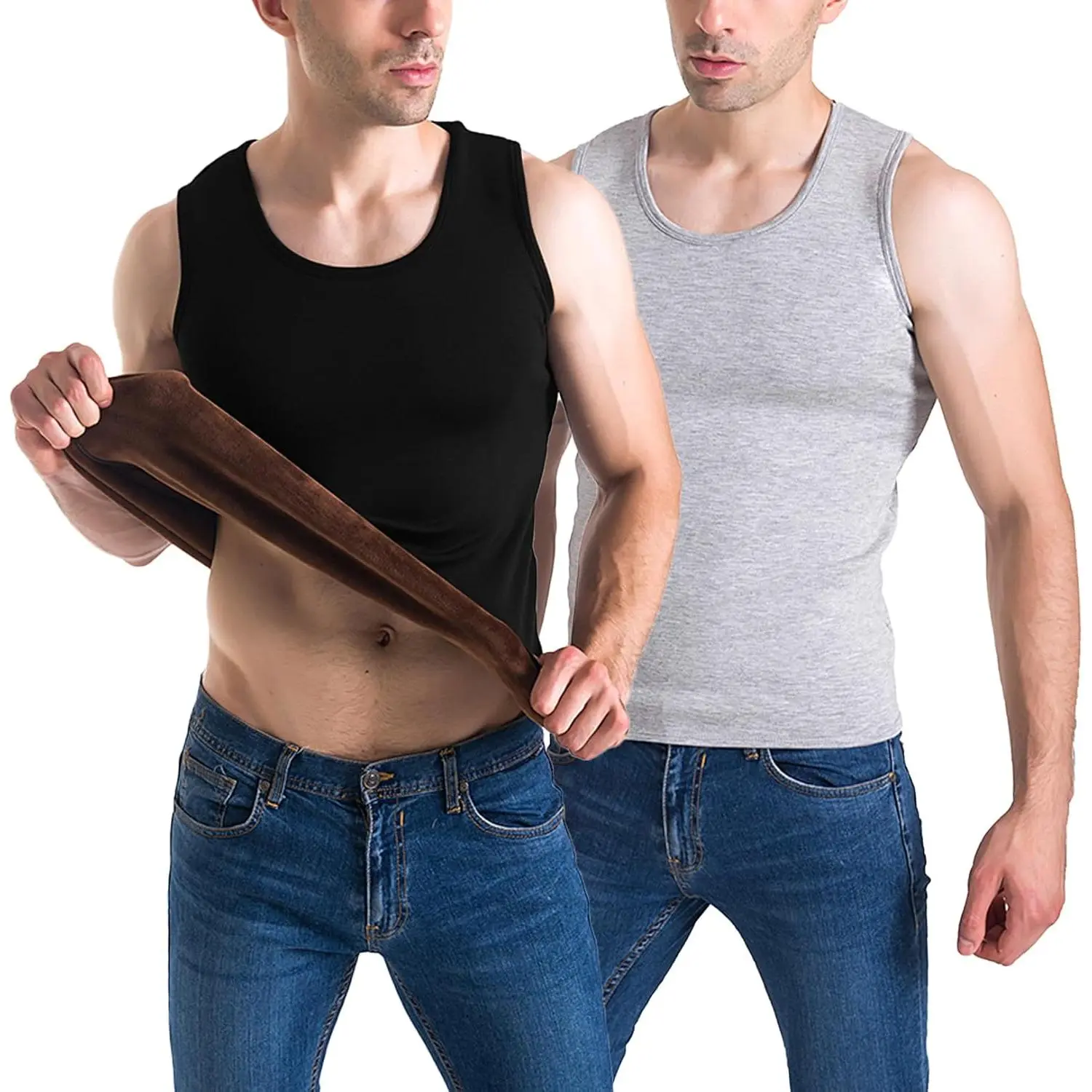 Men's 2 Pack Cotton Thermal Tank Tops - Fleece-Lined, Sleeveless Adult Male Undershirts for Winter Warmth (No Extra Layering Hassle)