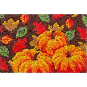 DIY Halloween Latch Hook Kits for Adults, Rug Crochet Yarn Kit with Preprinted Color Pattern, Embroidery Decoration (Halloween Pumpkin, 19.69 x 14.96 Inch)