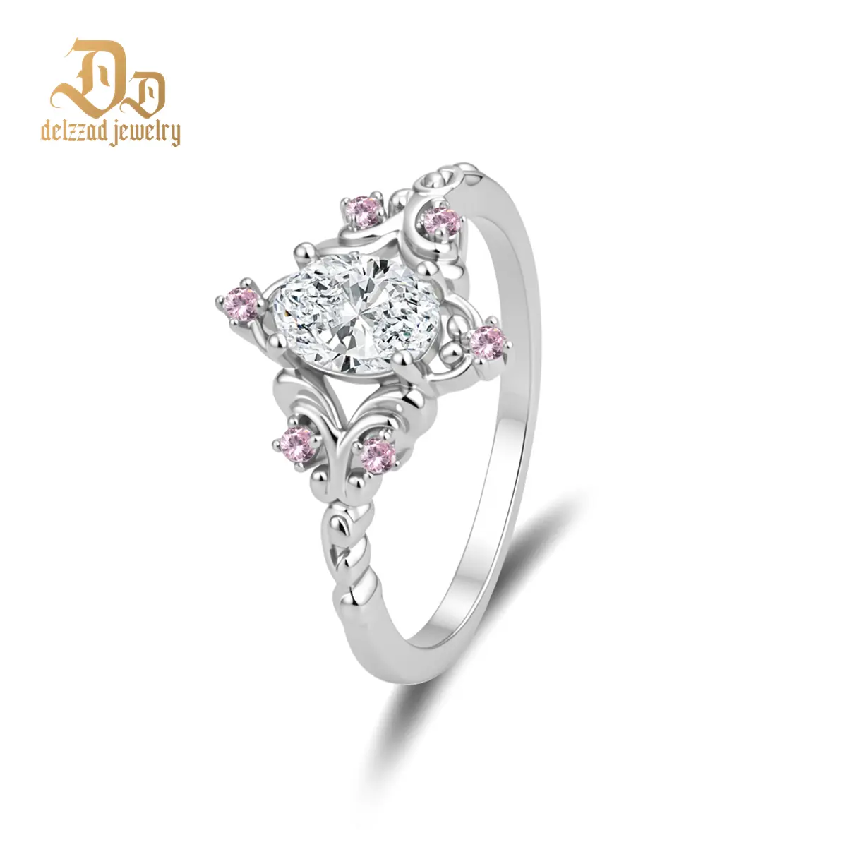 Delzzad 1ct Enchanted Mirror Ring Briar Ring Band VVS Synthetic Moissanite Ring Jewelry Copper Band Perfect Birthday Engagement Wedding Anniversary Christmas Gift