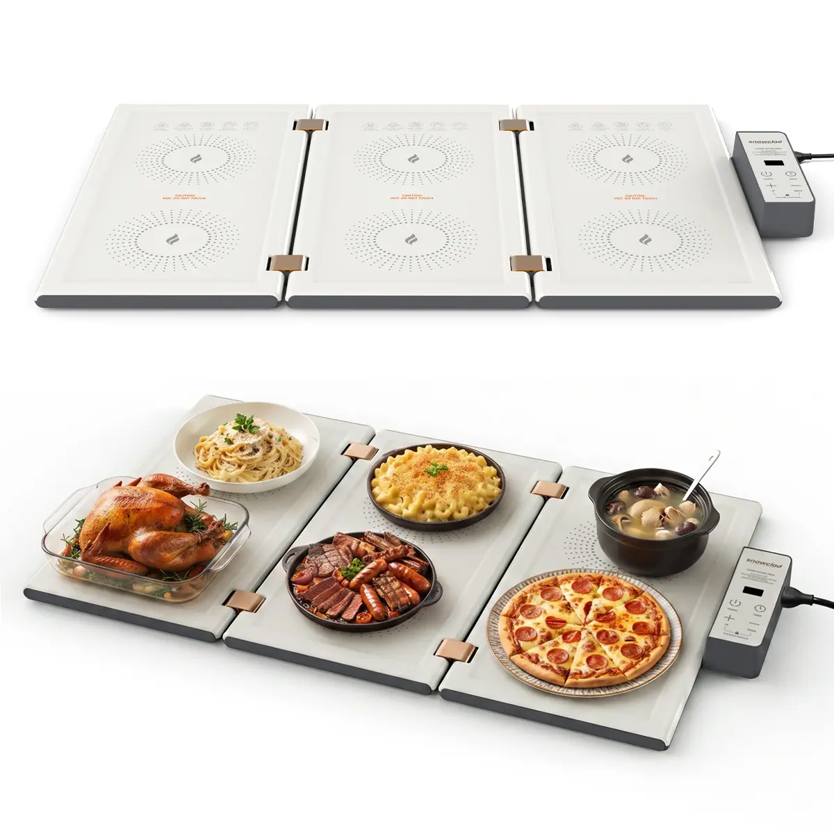 SNOWCLAD Foldable Warming Mat for Food, Electric Food Warmer for Parties Buffet | 25"x15" Heating Area; 9 Temp Levels; 80°F-248°F Range; Easy-Clean Coated Metal Surface; Oil Resistant; Safer Design