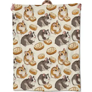 Cute Hamster Blanket,Gifts for Cartoon Lovers,Lightweight Flannel Throw Blankets,Adorable Animal with Cheese on Beige Background Throws Home Decor,for Couch Living Room Office
