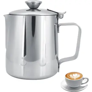 350ML Stainless Steel Milk Frother Cup with Lid Milk Frothing Pitcher Latte Art Jug Coffee Creamer Container Dispenser for Coffee Latte Art