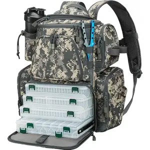 Fishing Backpack with 2 Rod Holders & 4 Tackle Boxes, Large Tackle Storage Bag With Rain Cover for Fishing Gear