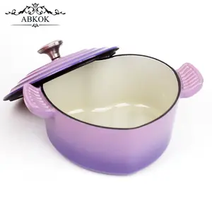 ABKOK 1-Piece Purple Heart-Shaped Cast Iron Enamel Pot with Enameled Coating, Durable Even Heating, Energy-Saving, Suitable for High-Temperature Cooking — Stew Pot/Cookware — Compatible with All Stoves