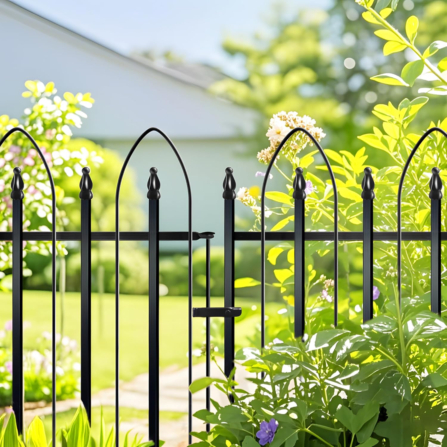 Arifaro Black Garden Fence — 32" High x 24" Wide (Includes 4 Panels + 1 Gate; Total Length: 10 Feet); Decorative Metal Border Fencing; Rust-Resistant Landscape Fence — Ideal for Dog Barriers, Flower Beds, Gardens, Patios, and Animal Enclosures. Arifaro Black Garden Fence — 32" High x 24" Wide (Includes 4 Panels + 1 Gate; Total Length: 10 Feet); Decorative Metal Border Fencing; Rust-Resistant Landscape Fence — Ideal for Dog Barriers, Flower Beds, Gardens, Patios, and Animal Enclosures.