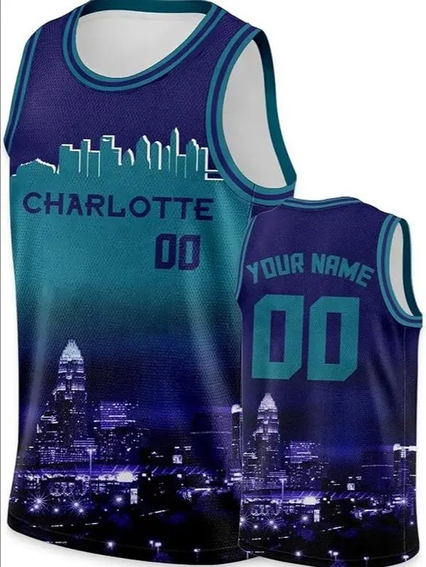 Custom Basketball Jersey Charl4tte City Night Skyline Shirt - Add Your Name and Number - Team Uniform Gift for Men Women Youth