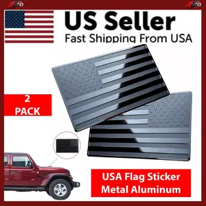 2PCS Metal USA Flag Sticker American Car Truck Decal Emblem Black