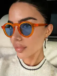 New Simple Colorblock Round Unisex Glasses, Casual Fashion Eyewear for Daily Wear, Beach Vacation, Party, High-Quality Vintage Style