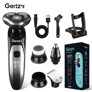 Electric Shaver Razor for Men, Rechargeable Rotary Shaver with Nose Trimmer, Sideburns Trimmer, Face Cleaning Brush, Complete Grooming Kit