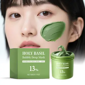 Facial Cleansing Bubble Mask Mud, Contains Holy Basil Leaf Extract, Gentle Oil Control Blackhead Removal, Hydrating Moisturizing Dewy