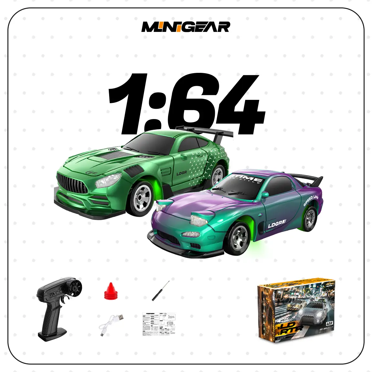 MiniGear 1/64 RC Drift Car Nissan GTR R35 & Dodge Hellcat, Mini