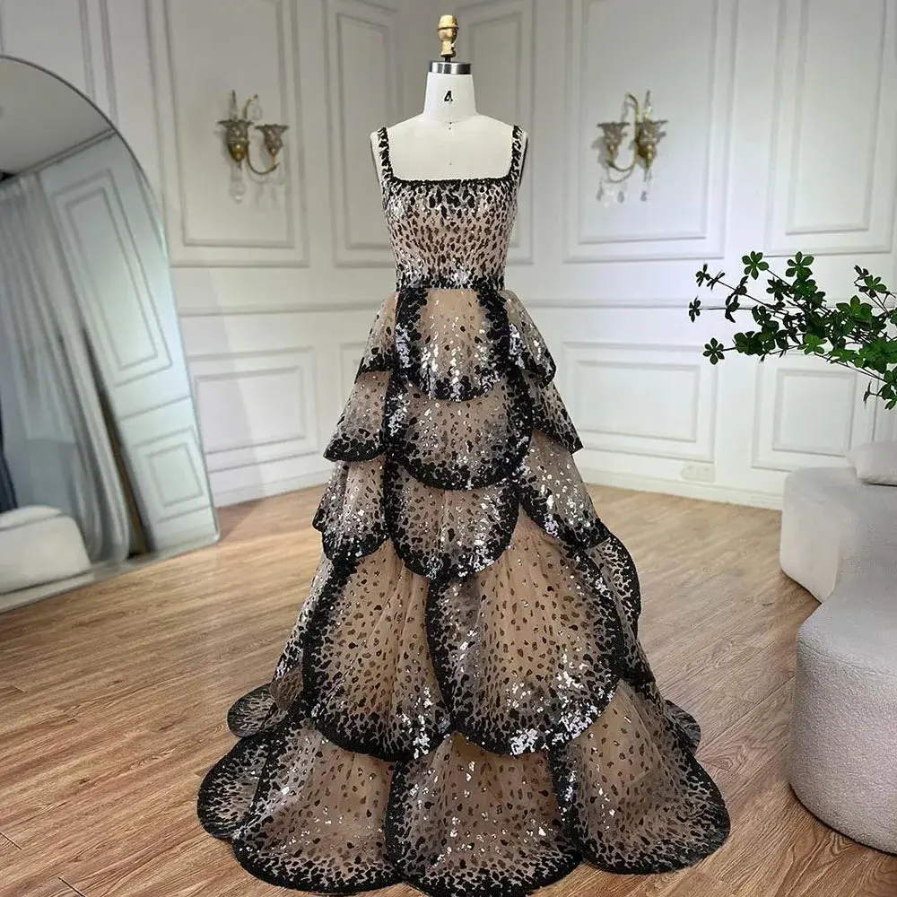 Exquisite Dubai Evening Dresses 2025: Sparkling Sequin Tiered Ruffles for Elegant Women's Wedding Party and Formal Affairs