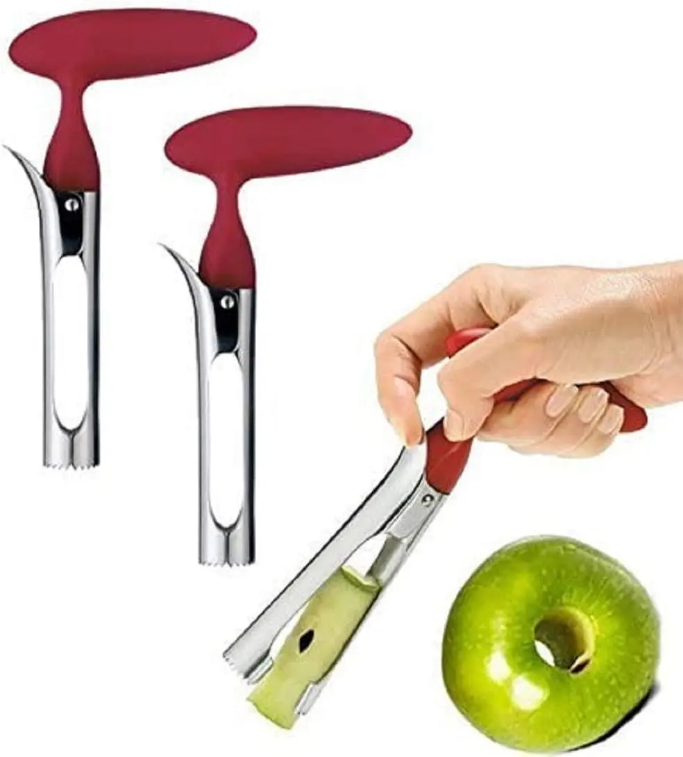 Premium Apple Corer Tool - Easy to Use and Clean - Sturdy Apple Core Remover with Sharp Serrated Blades - Stainless Steel Corers for Apple and Pear - Core Fruits with Ease(Red)
