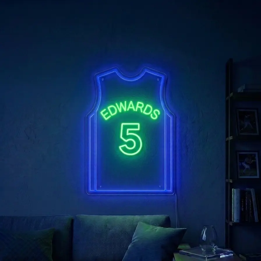 Edwards #5 LED Jersey Light with Remote Control & USB Adapter for Easy Wall Mounting Durable Acrylic Basketball Football Baseball Soccer Jersey