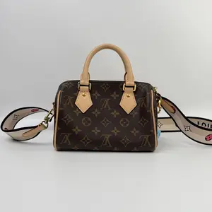 Pre-owned Louis Vuitton coated canvas handle bag Speedy 20 with black adjustable shoulder straps【BF 1Z】