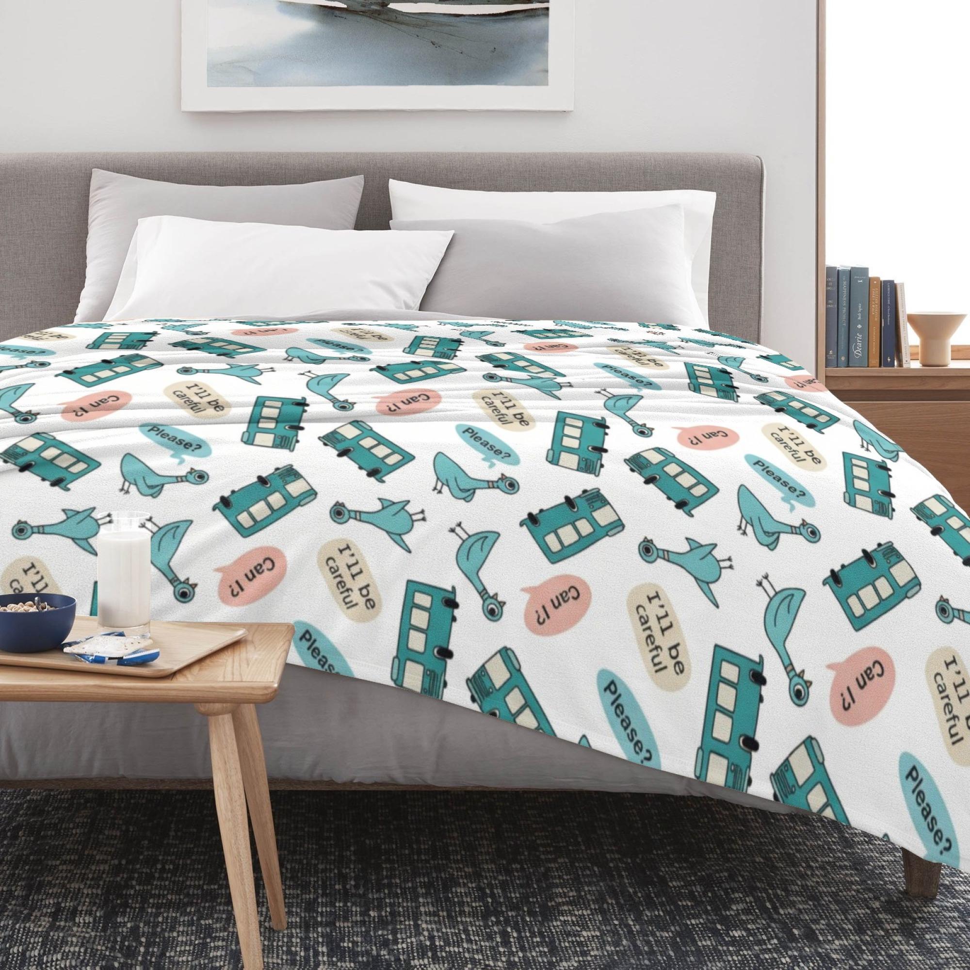 Cute Cartoon Duck & Bus Pattern Blanket, Fun Kids Throw Blanket, Soft Lightweight Cozy Blanket for Toddlers Boys Girls, Nursery Nap Blanket, Gift for Kids Birthday Christmas