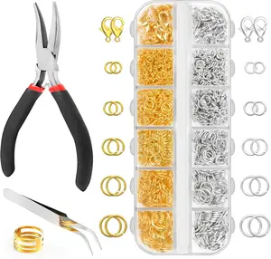 1200 Pcs Jump Rings for Jewelry Making Supplies, Necklace Repair Kit with Plier, Tweezer, Lobster Claw Clasps, Open Rings for Crafts & Keychains (1200Pcs Silver and Gold)