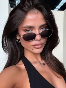 Mini Metal Frame Vintage Fashion Women's Glasses, Personalized Stylish Eyewear, Perfect for Street Style, Beach Vacation Accessories, Trendy square sunglasses