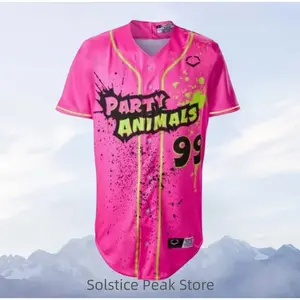 Party Animals Evo Shield Baseball Jersey-PinkSplatter Paint Design, Vibrant Button-Up SportShirt for Game Dav &Streetwear xl2S