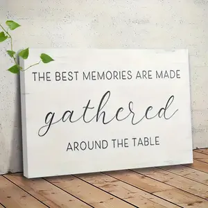 1 Piece Framed Canvas Wall Art <The Most Beautiful Memories Are Created Sitting Around the Dining Table> - Elegant Black Cursive Style Pastoral Wooden Frame White Background - Kitchen Dining Living Room Decoration Ready to Hang - 15.7x 23.6inch (40x