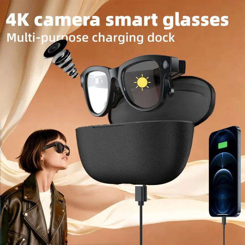 [Popular New Arrival] 2026 New-Generation M02 Ultra 4K Smart Camera Glasses with AI Photo Recognition Real-Time Translation & Charging Case as Power Bank for Bluetooth Calls Music Playback Stylish Travel Accessory - Photochromic Lenses Wearable, Wireless,