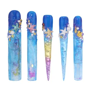 1 (2.1”—2.7“)Miss Anna Nails Sea Wonderland water aqua nails 10 PCS Acrylic and handmade presson nails beautysecretnailglue nail art kits feels comfortable nail for all seasons reusable