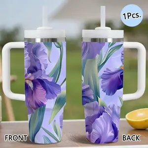 PIKPAKA Iris Flower Vacuum Flasks 40oz Stainless Steel Insulated Tumbler with Handle & Straw, Leakproof Travel Mug, 12H Cold Retention, Christmas & Holiday Gift Idea for Friends, Family & Coworkers