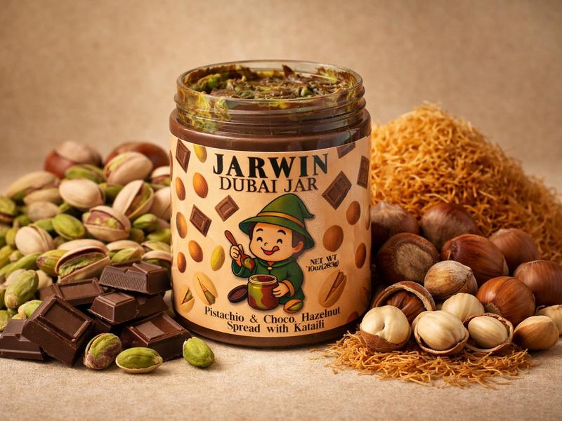 JARWIN Dubai Jar 10oz Premium Pistachio Cream with Kunafa & Chocolate Hazelnut Layers | Handmade Luxury Dessert Jar | Middle Eastern Inspired Gourmet Spread | Perfect Gift, Premium Pistachio Hazelnut Indulgence