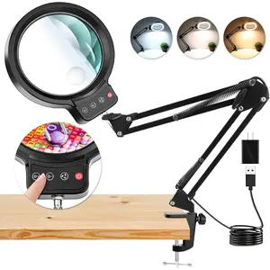 10X 30X Large Magnifying with Light and Clamp,Clip on Lighted Magnifier,72 LED Stepless Dimmable Desk Magnifying Lamp Hands Free for Crafts Hobby Reading Painting Sewing Close Work
