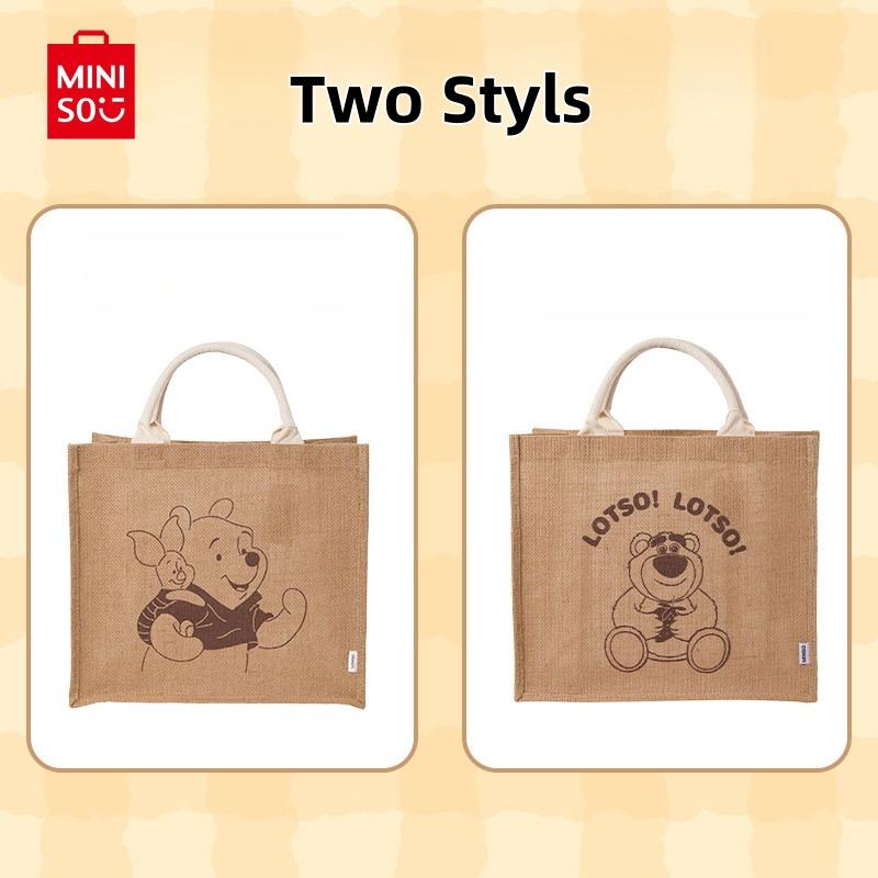 MINISO Disney Winnie The Pooh Series Large-Capacity Jute Tote Bag - Printed Shoulder Shopper, Versatile Daily Commute Accessory For Women Holiday & Holiday Haul