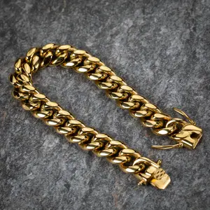 MaxBling81 Men's 316 Stainless Steel Bracelet, 18K Gold Finished, 10mm Hip Hop Style, 8.5" with Cuban Box Lock