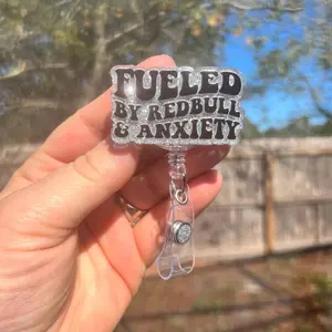 fueled and anxiety glitter badge reel . Nurse badge-teacher/student ID-medical badge ID-doctor-RN-X-ray tech