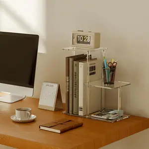 Transparent Acrylic Desktop Bookshelf, Small Desk Storage Rack, 3-Tier Mini Transparent Shelf for Office Supplies & Accessories, Desk Organizer Tidy, Easy Assembly