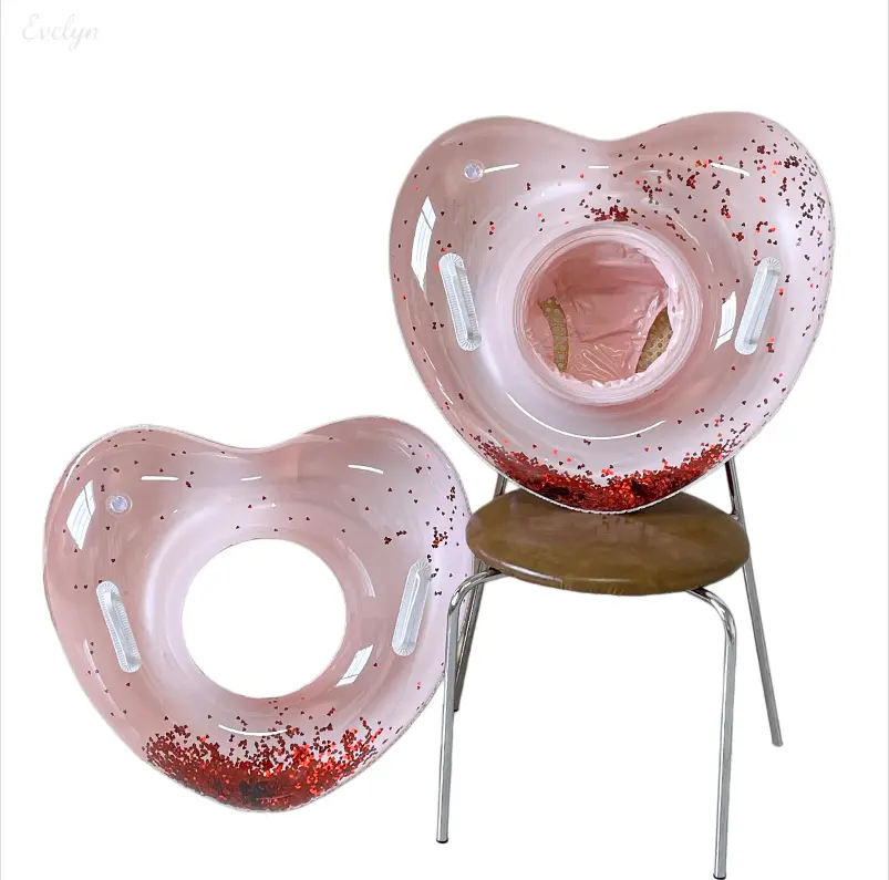 Kids Heart‑Shaped Glitter Pool Float, 2‑Style Swim Ring (Seat/Open‑Back), Toddler Inflatable Floatie with Handles for Ages 1‑8