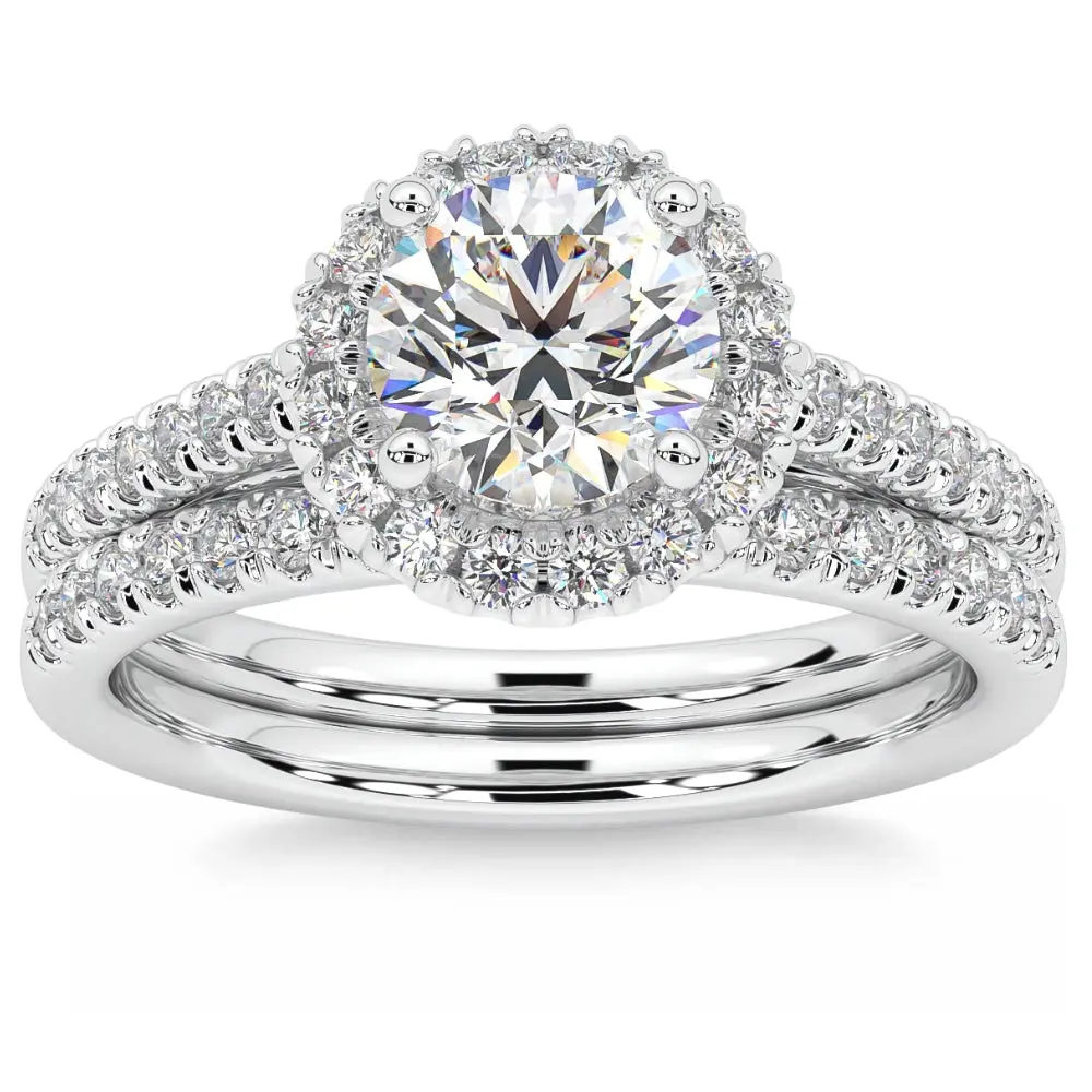 F/VS 1.50Ct Halo Diamond Engagement Wedding Ring Set 14k Gold Lab Grown F/VS 1.50Ct Halo Diamond Engagement Wedding Ring Set 14k Gold Lab Grown