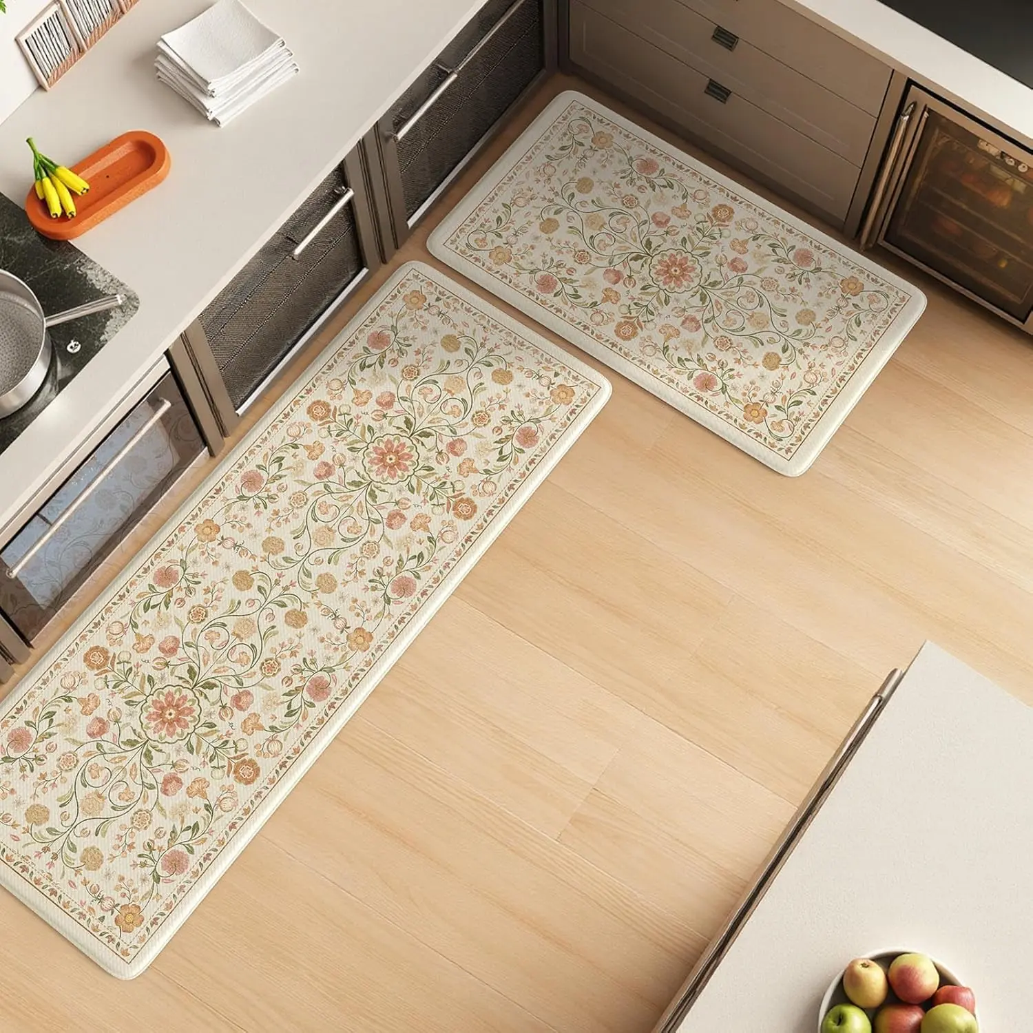 Kitchen Foldable Vintage Runner Carpet with Non-Slip Backing, Soft Stain-Resistant Rugs Mat for Home Decor, Retro Farmhouse Style, Durable Decorative Rug Mat, Decorative Mats