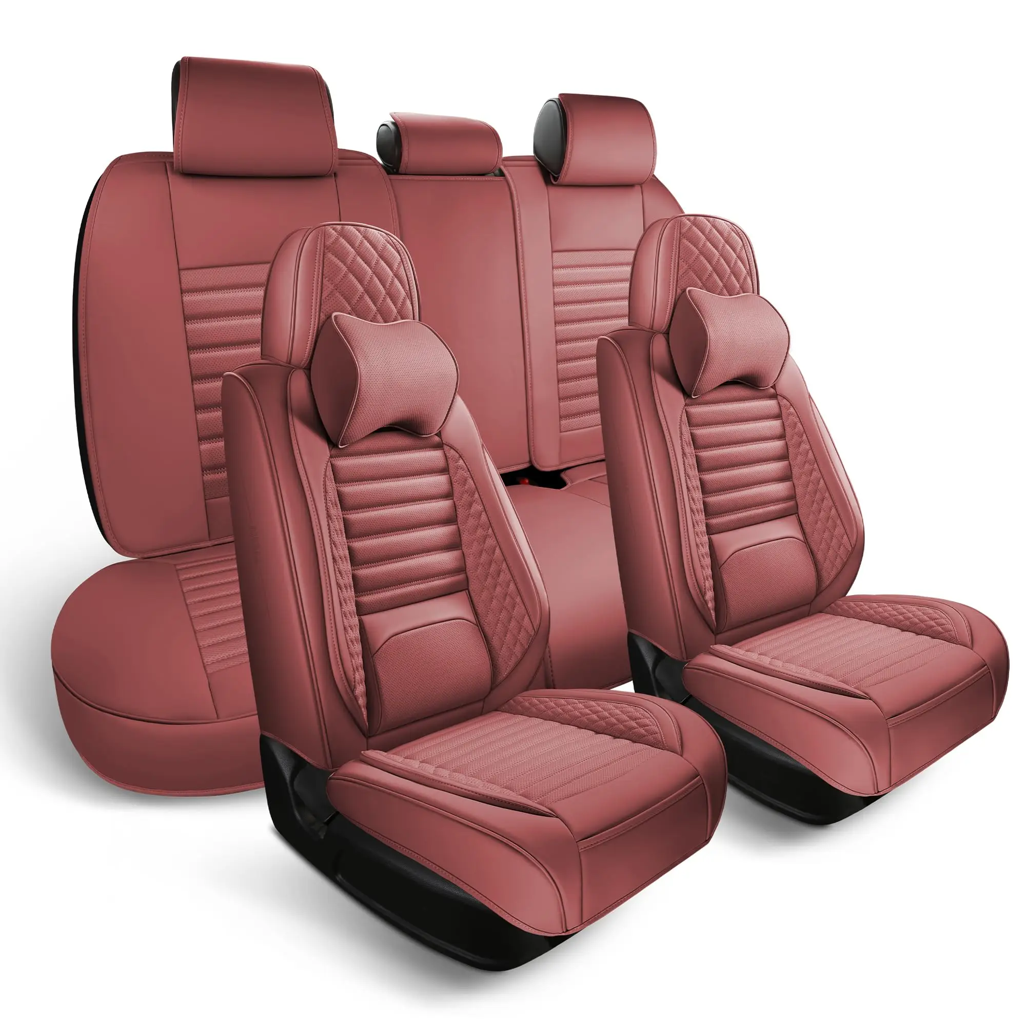 GeeYan Car Seat Covers Universal Nappa Leather Seat Covers with Car Headrest Pillow for Most Vehicles SUV Pick-up Truck, Full Coverage Automotive Seat