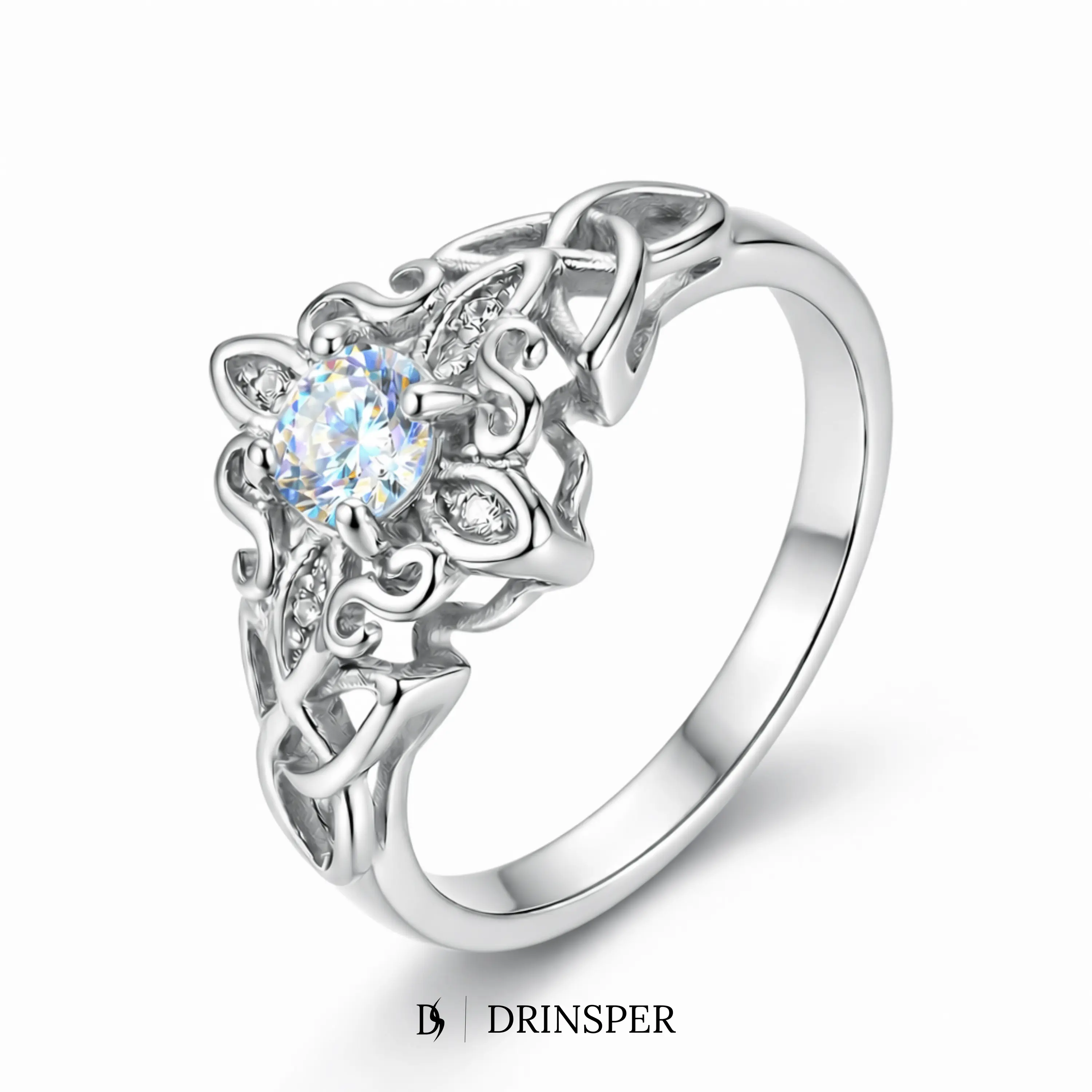 DRINSPER S925 Sterling Silver Witch Knot Statement Ring for Women, Celtic Knot Cubic Zircon Band, Wiccan Gothic Hypoallergenic Comfort Fit Fashion Jewelry Gift for Halloween, Birthdays, Fashion Rings