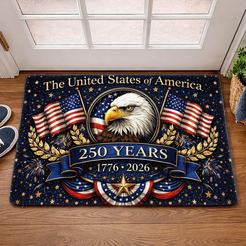 1pc, 2pcs, 3pcs 250Th Anniversary Commemorative Mat, 1776-2026 Flag Decorative Foot Mat, Fleece And Non-Slip Rubber Backing, Durable And, Machine Washable