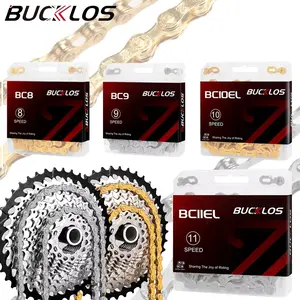 BUCKLOS 6/7/8/9/10/11/12 Speed Bike Chain,Half Hollow/Full Hollow Bicycle Chains for Road Bike/Mountain Bike/MTB//BMX,Silver/Gold 1/2 x 11/128 Inch 116 Links with Quick Link Sram Campagnolo Durable and Smooth Shifting
