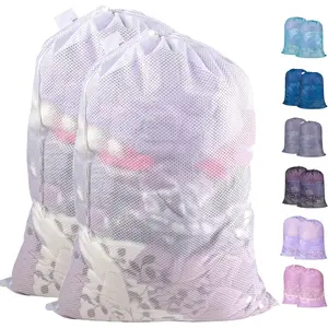 Duty Large Mesh Laundry Bags with Drawstring Closure & ID Tag, 2Pcs 24 x 36 inches Washable Bag for Hamper, College, Travel, Sports, Dorms, White