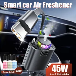 5-in-1 Retractable Car Charger,, with Lighting Cable, Compatible with iPhone 16/15/14 Pro Max, Comes with Car Air Aroma Diffuser for Vehicle and Travel Scenarios, with Red Star Light and Ambient Lighting Function