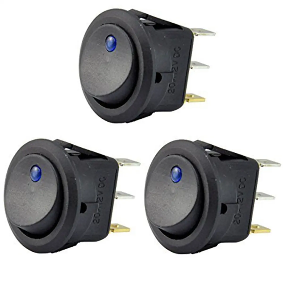 3-Pack Round LED Rocker Toggle Switch, 12V 20A SPST On-Off Control with Plastic Body, Direct Mount for Outdoor Motorcycle & Boats, Dc12v, Rocker Switch, 3Rd Poles With Led, Double Pole