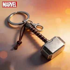 Marvel Thor Keychain 1PC Officially Licensed Thor Hammer Design with Leather Strap for Fans Stormbreaker Zinc Alloy Suitable for Gift