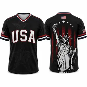 2026 USA Soccer Jersey for Men Women, Navy Patriotic V-Neck Football Shirt, Statue of Liberty American Flag Graphic, 4th of July Independence Day Sports Top