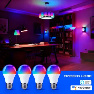 FRIDEKO HOME  Christmas Smart Light Bulbs 4 Pack, Color Changing Light Bulb, Work with Alexa and Google Assistant, 16 Million Colors RGBWW, WiFi &APP& Bluetooth LED Light Bulbs, Music Sync, A19, 800 Lumens,Black Friday&CyberMonday,