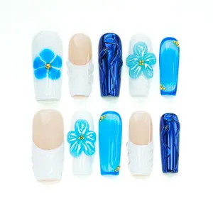 10PCS 3D Square Collections  Reusable Handmade Press-On Nails – Acrylic REUSABLE 3D Gel Summer 2025/Prom