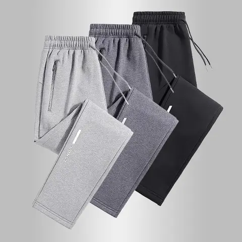 Men's 3-Pack Drawstring Joggers Pants - Athleisure Streetwear Casual Street Joggers, Elastic Waistband, Zippered Pockets, Versatile Fit, Machine Washable Men's Clothing for All Seasons Daily Use