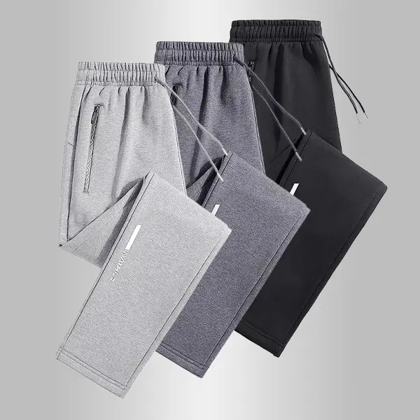 Men's 3-Pack Drawstring Joggers Pants - Athleisure Streetwear Casual Street Joggers, Elastic Waistband, Zippered Pockets, Versatile Fit, Machine Washable Men's Clothing for All Seasons Daily Use